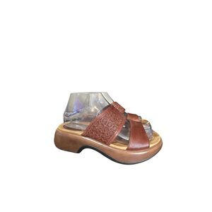 Dansko Lydia Laser-Cut 2 Strap Slide Sandals Embossed Sz 37 US 7 Chunky Platform